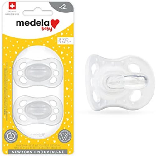 Medela Baby Pacifier | Newborn 0-2 Months | 2-Pack | Includes sterilizing case | Silicone- and BPA-Free | Supports Natural Suckling | Clear