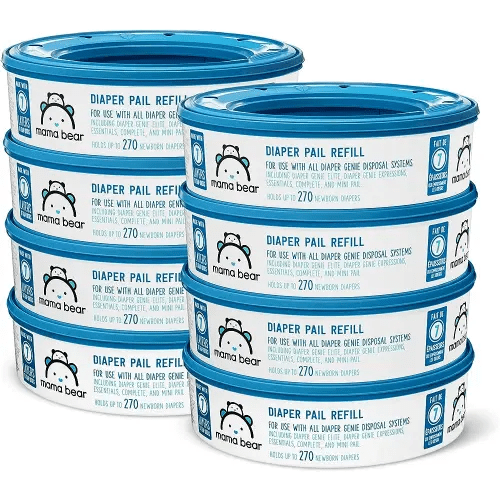 Amazon Brand - Mama Bear Diaper Pail Refills for Genie Pails, Unscented, 2160 Count (8 Packs of 270)
