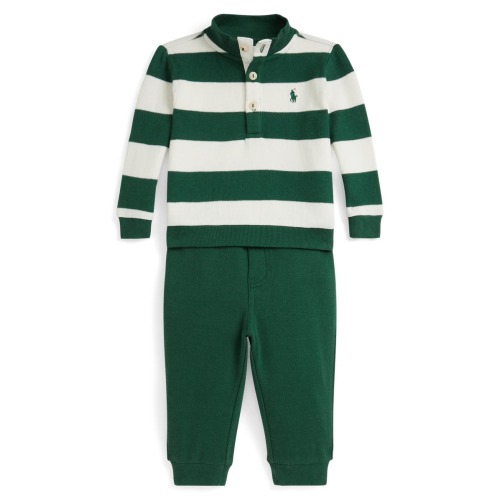 Estate Rib Stripe Cotton Rugby Shirt & Joggers Set, 9M