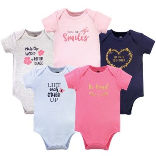 Hudson Baby Infant Girl Cotton Bodysuits, Be Kind Blue, 3-6 Months