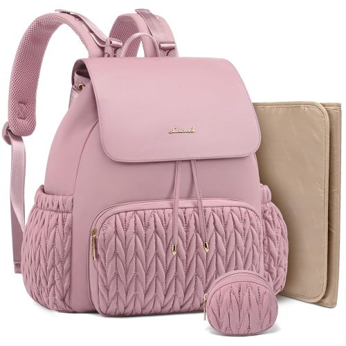 LOVEVOOK Diaper Bag Backpack, Small Baby Bag, Cute Baby Diaper Bag, Stylish Water-Resistant Travel Baby Bag for Mom, Baby Backpack with Changing Pad, Stroller Straps-Pink