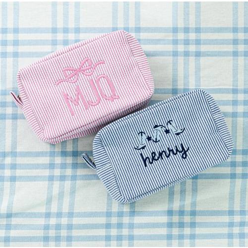 Seersucker Pouch with Motif // Shower Gift, Everything Bag, Makeup Bag, Cosmetic Bag, Monogrammed Toiletry Bag, Back To School, Kids Bag