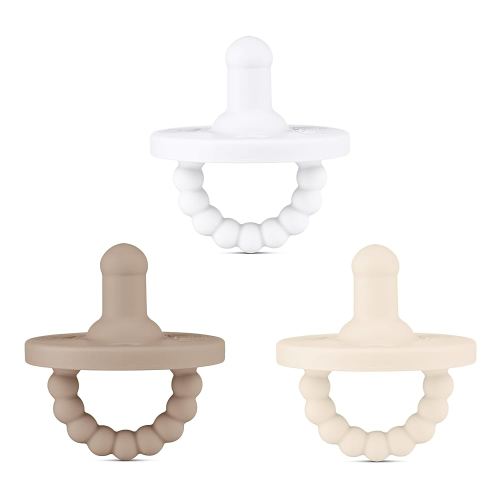 Ryan & Rose Cutie PAT All-in-One Pacifier and Teether Massaging Teething Ring and Hideaway Binky for Growing Babies (Canvas (3 Pack), Stage 1)