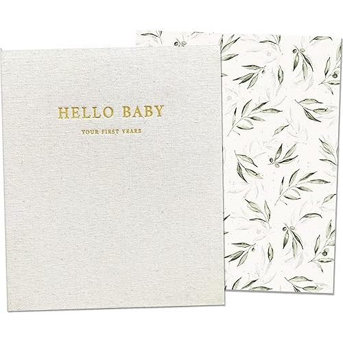 Peachly Unisex Baby Memory Book | Minimalist Baby First Year Keepsake for Milestones | Baby Books First Year Memory Book | Simple Baby Scrapbook for Boy Girl Milestones | Natural Linen - Olive