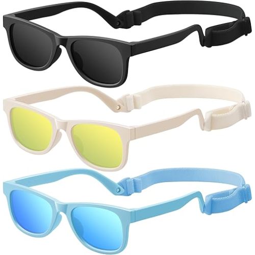 Baby Infant & Toddler Polarized Sunglasses with Strap, UV400 Protection for Boys & Girls 0-24 Months, 3 Pack