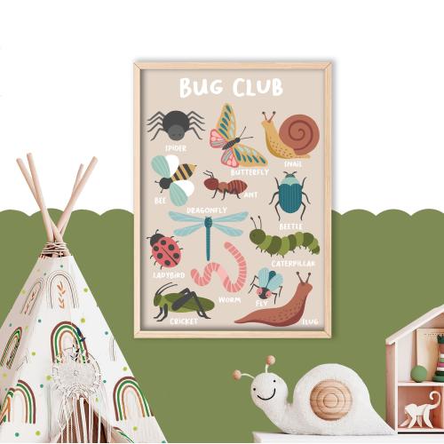 Bug Club - Kid's Insect Print, Nursery Wall Art, Boy's Bedroom, Children's Custom Gift, Playroom Decor