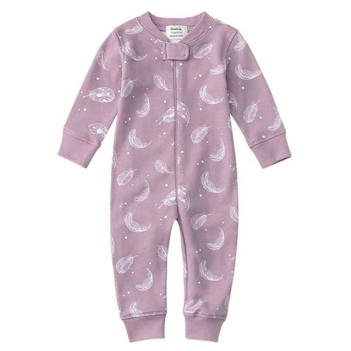 Owlivia Organic Cotton Footless Pajama, Baby Romper - Purple Feather, Newborn