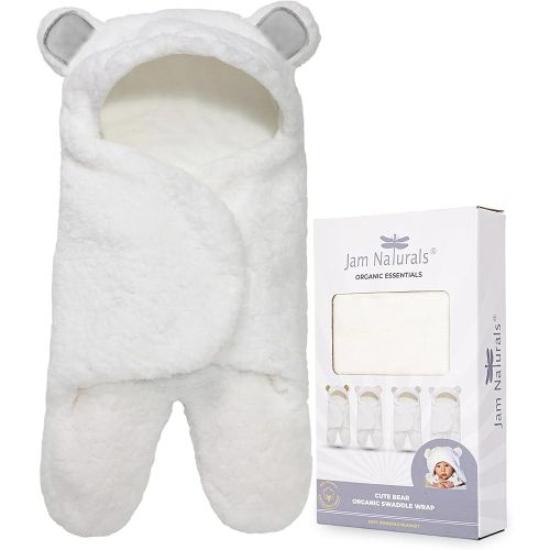 Jam Naturals-Cute Bear Organic Newborn Swaddle Wrap-Gender Neutral Soft Plush Receiving Blanket, Newborn Baby Registry Gift(Grey 3-6m)