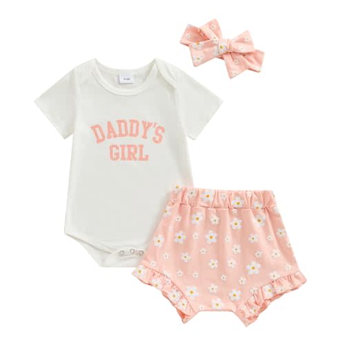 Baby Girls Summer Short Clothes Mama's Little Bestie Letter Print Bodysuit Daisy Bloomer Shorts Headband 3Pcs Outfit