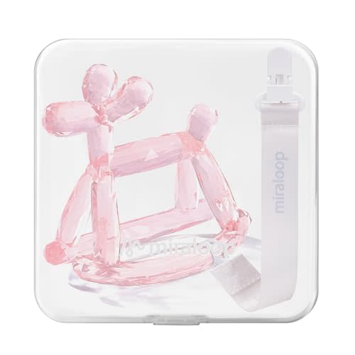 Miraloop Crystal Jelly Baby Teether – Teething Toys 3-6 Months Food Grade Silicone Teether with Storage Box and Pacifier Clip, Safe for Babies (Rose Quartz Clip+Box)