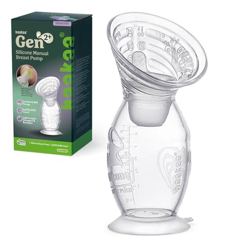 haakaa Gen.2 Plus Upgraded Manual Breast Pump, 5oz/150ml Multi-Ring ComfortCARE Sensitive Silicone Breast Pump with Spill-Guard Insert Set, Patent-Pending Design for Breastfeeding Moms