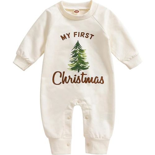 YOKJZJD Newborn Baby Boy Girl My 1st Christmas Outfit Long Sleeve Romper Jumpsuit Bodysuit Overalls Fall Winter Clothes