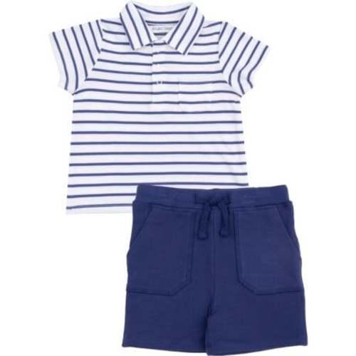 Polo Shirt And French Terry Short, Stripe Vintage Navy - Angel Dear | Maisonette