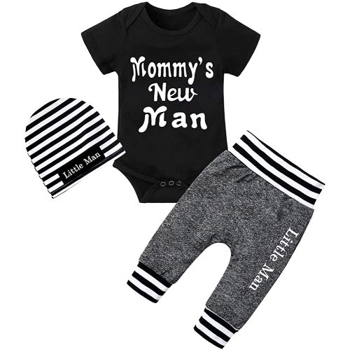 Fommy Newborn Baby Boy Clothes New to The Crew Letter Print Romper+ Pants+Hat 3PCS Outfit
