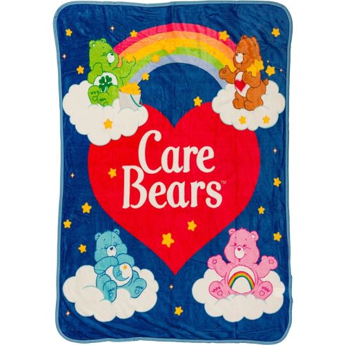 Silver Buffalo Care Bears Rainbow Heart Logo Featuring Cheer, Bedtime Bear, and Tenderheart Bear 45” x 60” Fleece Throw, Soft and Cozy Blanket, 180 GSM