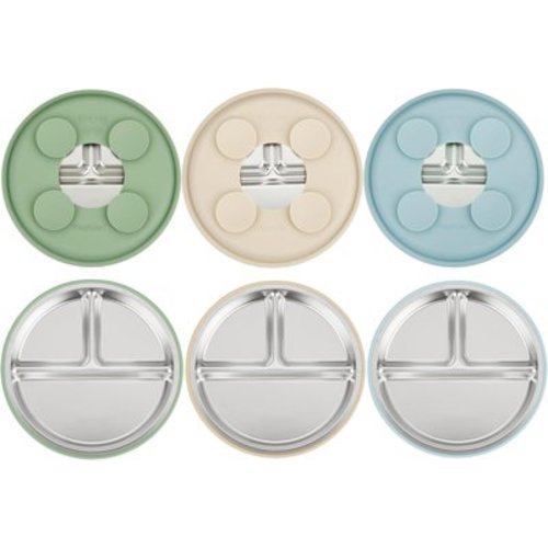 ichwill 3 Pack Stainless Steel Baby Suction Plates, Divided Toddler Plate for Baby Led Weaning Supplies, Non-Slip Toddler Baby Feeding Set Dishwasher Safe