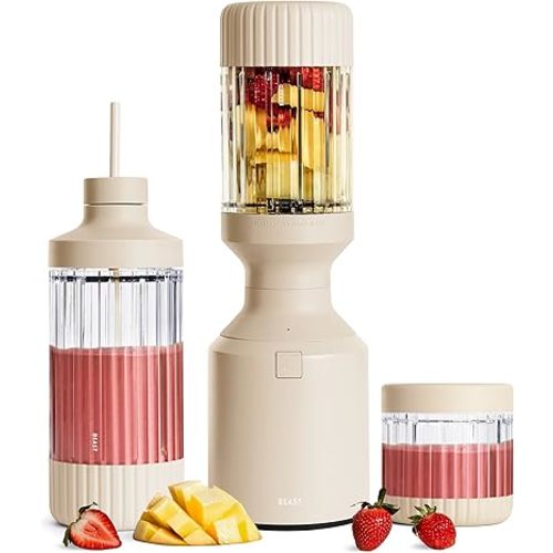 Beast Mega 1200 Plus | Premium Countertop Blender | Smoothies, Shakes, Sauces, Dips, Soups | Blends Ice and Frozen Fruit | XL Vessel | With Extra Vessels, Straw System | 1200W | (Sand, 120V)