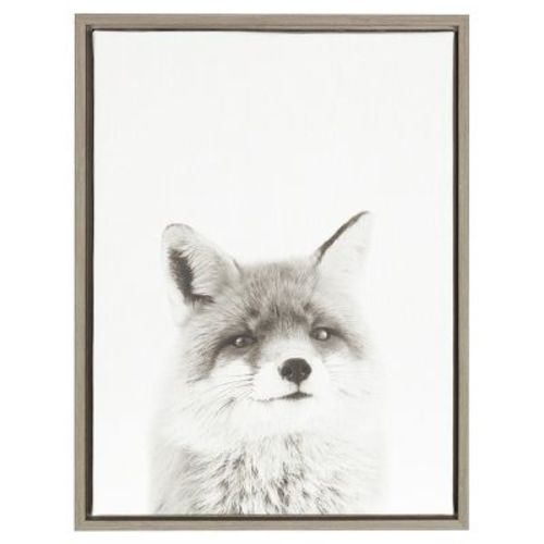 Fox Framed Kids' Canvas Art Gray (24"x18") - Uniek