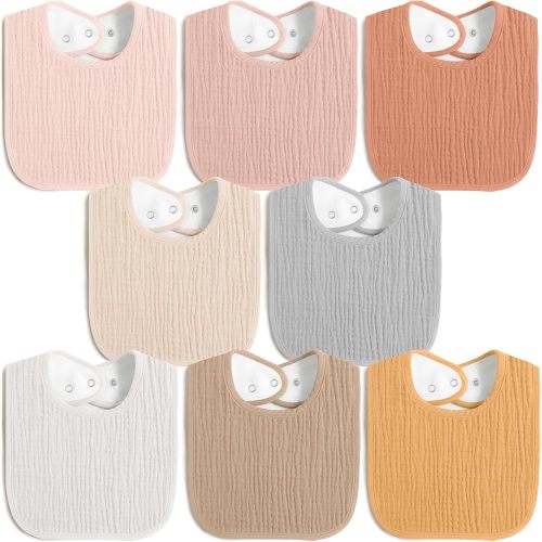 MairMore 8 Pack Muslin 100% Cotton Baby Bibs for Unisex, Soft and Absorbent Gender Neutral Set for Feeding and Drooling