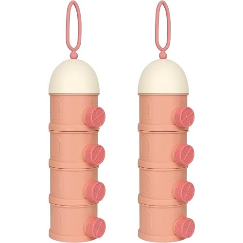 Accmor Formula Dispenser On The Go, 4 Layers Stackable Formula Container to Go, Non-Spill Portable Milk Powder Baby & Kids Snack Container, Pink