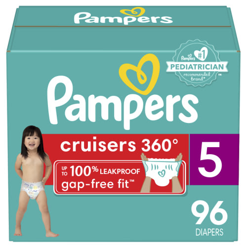 Pampers Cruisers 360 Comfort Diapers, Size 5, Leakproof & Hypoallergenic, 96 Count