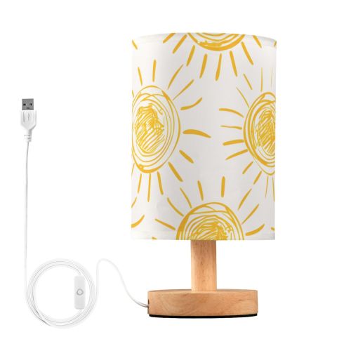 Bedside Desk Lamp LED Hand-draw Sun Table Nightstand Lamps Warm Light Fabric Lampshade for Home Bedroom Office Living Room Decor