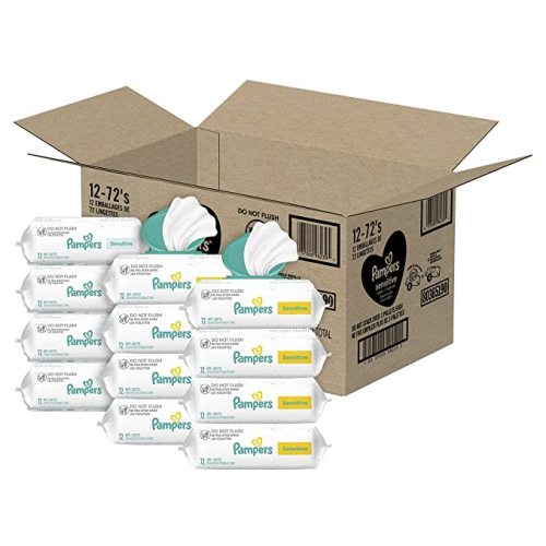 Baby Wipes, Pampers Sensitive Water Based Baby Diaper Wipes, Hypoallergenic and Unscented, 8 Pop-Top Packs with 4 Refill Packs for Dispenser Tub, 864 Total Wipes (Packaging May Vary) - 72 Count (Pack of 12)