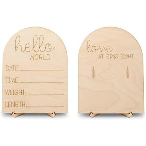 Baby Announcement Sign with Ultrasound Picture Frame, 8 Inch Hello World Newborn Sign for Birth Announcement, Wooden Welcome Baby Name Sign, Announcement Board for New Baby