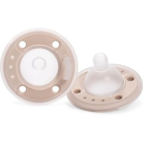 Ninni Co Breastfeeding Promoting Pacifier - Patented Orthodontic Pacifier, Bpa Free,Phthalate Free,Pvc Free Silicone with Natural Skin Texture and Nipple Shape Supporting Healthy Orofacial Development - Oatmeal (2 Pack)