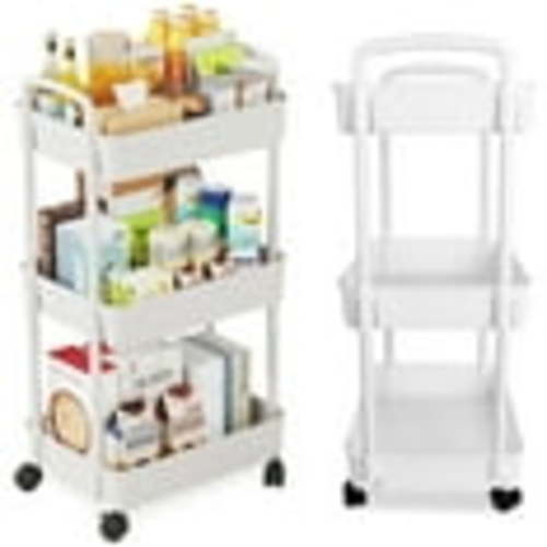 Bathroom Cart with Wheels Kitchen Small Storage Cart 3 Tier Rack Rolling Cart Organizer Shelf, White