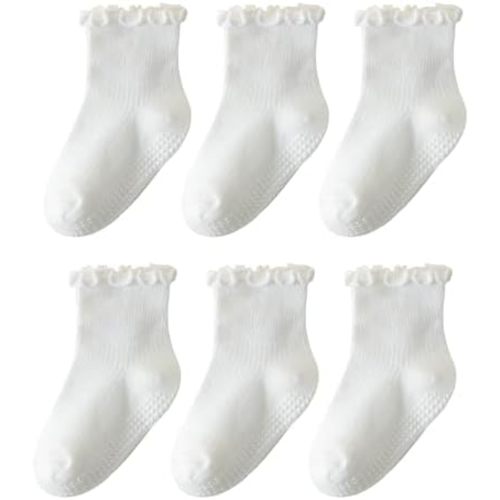 6 Pairs Toddler Ruffle Socks for Girls - Baby Grip Socks with Non-Slip, Cute Grippy Frilly Design