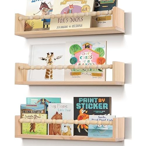 TUEGEGNS Lot de 3 étagères murales flottantes en bois pour chambre d'enfant, décoration de chambre d'enfant, chambre à coucher et salle d'étude (naturel 3)