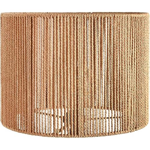 Boho Lamp Shades,Small Lamp Shades For Table Lamps,Wicker Drum Bell Lamp Shade for floor lamps,Vintage Rattan Lampshade for Hanging Lamp,Wall Sconce, Spider Fitter Replacement Floor Lamp Shade Large