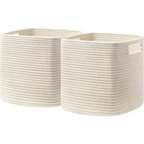 UBBCARE Set of 4 Storage Cubes-13 X 13 X 13 In, Cotton Rope Basket for Shelves, Toys, Book, Cube Storage Bin with Handles, Woven Storage Basket for Organizing, Beige