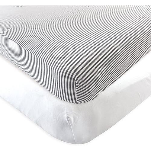 Touched by Nature Unisex Baby and Toddler Organic Cotton Crib Sheet, White Heather Charcoal, One Size