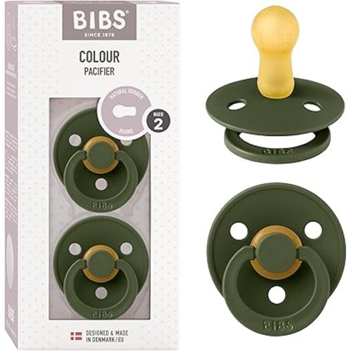 BIBS Pacifiers Colour Collection | Natural Rubber Baby Pacifier | Set of 2 BPA-Free Soothers | Made in Denmark | 6+ Months (Pack of 2) | Hunter Green