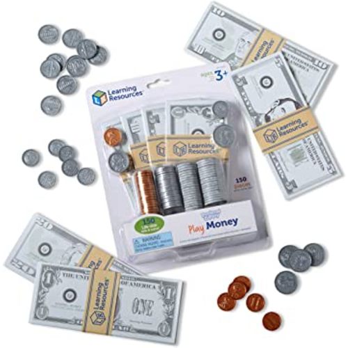 Learning Resources Pretend Play Money - 150 Pieces, Ages 3+ Play Money for Kids, Pretend Money for Kids, Play Money Set, Money and Banking Play Toys, Toddler Learning Toys