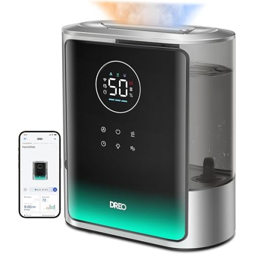 Dreo 8L Smart Humidifiers for Bedroom 600ft², 80H Runtime Warm&Cool Supersized Mist Humidifier for Large Room Indoor, Quiet Whole House humidifier for Baby, Plants, with Alexa/Google, Silver, HM717S