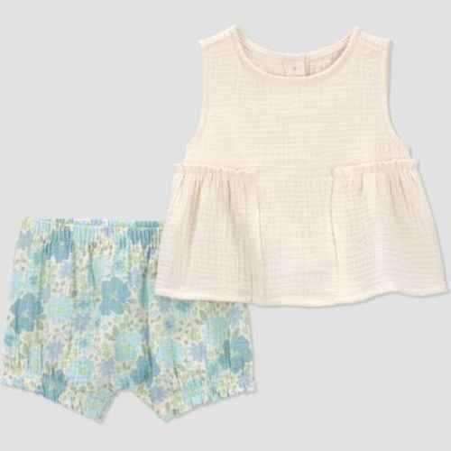 Carter's Just One You® Baby Girls' 2pc Floral Tank Top and Shorts Set - Blue/Ivory 3M