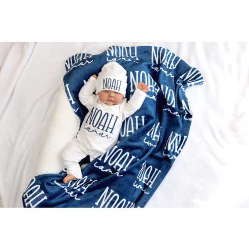 Personalized Newborn Outfit Blanket, Custom Baby Boy  Blanket with Name, Embroidered Baby Gift, Baby Shower Keepsake, Coming Home Set