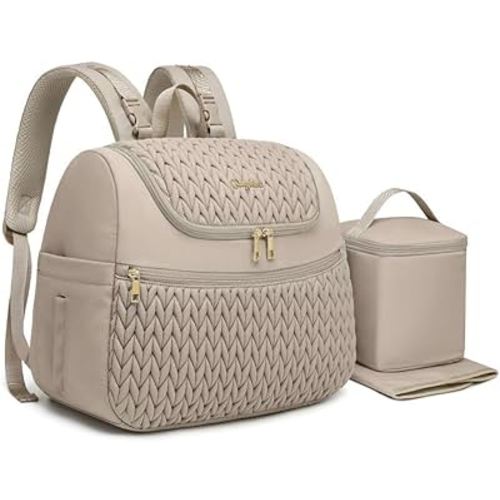 Small Diaper Bag Backpack, Mini Baby Bag, Breast Pump Backpack for Spectra S1 S2 Medela with Cooler Storage for Working Mom, Khaki