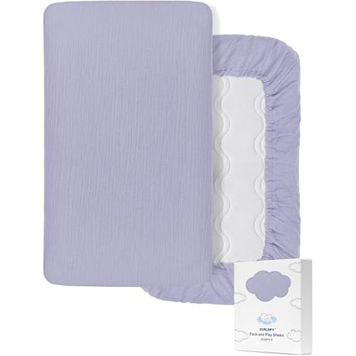 100% Cotton Pack and Play Mattress Sheets 39"x27", Purple Portable Mini Crib Sheets or Playpen Mattresses Cover for Baby Boys and Girls (46P-02)