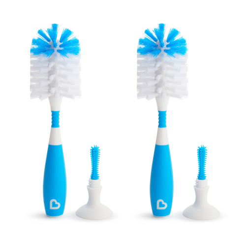 Munchkin® Bristle™ Baby Bottle Brush, Includes Suction Base, Blue, 2 Pack, Unisex