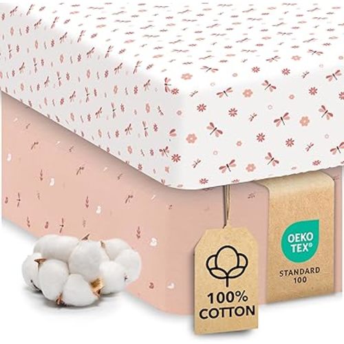 Sweety Fox 2-Pack Crib Sheets - Soft Jersey Cotton Fitted Sheets for Boys and Girls, Mini Crib Sheets, Toddler Bed Sheets (Dragonfly)