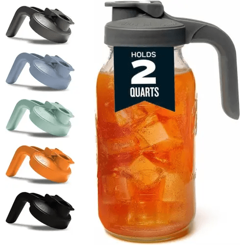County Line Kitchen Glass Mason Jar Pitcher with Lid - Wide Mouth, 2 Quart (64 oz) - Heavy Duty, Leak Proof - Sun & Iced Tea Dispenser, Cold Brew Coffee, Breast Milk Storage, Water & More - Gray