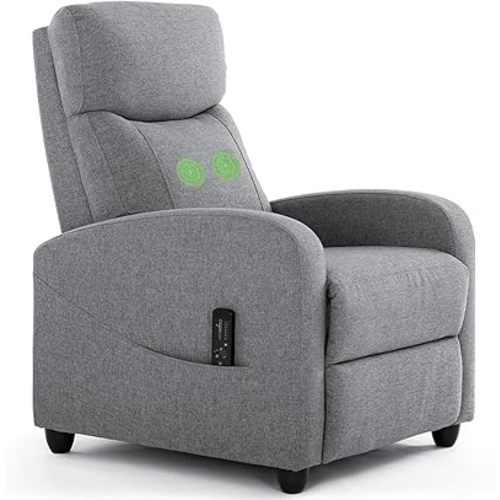 Recliner Chair with Massage and Lumbar Support, Small Fabric Home Theater Seating, Adjustable Modern Reclining Chair for Adults in Living Room