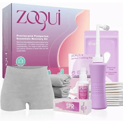 20 Pcs Mom Postpartum Essentials Recovery Kit, Hospital Bag Must Haves for New Mom, Postpartum Pads, Peri Bottle, Cooling Spray, Perineal Soothing Liners, Disposable Underwear, Hot&Cold Packs (Set)