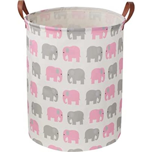 NTAOHAMPER Baby Girl Laundry Basket,Waterproof Kids Hamper for Toys,Clothes Hampers for Nursery,Gift Basket,Room Decor,Collapsible Storage Basket (Pink Elephant)