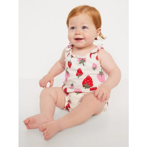 Sleeveless Tie-Shoulder One-Piece Romper for Baby