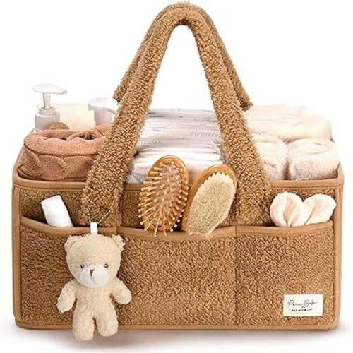 PeraBella Baby Diaper Caddy Organizer for Changing Table, Baby Storage Basket for Diapers and Baby Wipes, Gift for Baby Shower, Car Caddy Organizer, Nursery Diaper Organizer, Portable Diaper Storage